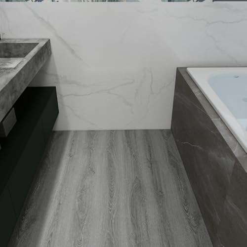Wood Grain Peel and Stick Floor Tiles, 11.8" x 118", Soft Gray Oak - color: Ashline Rustic, size: 118"*11.8"