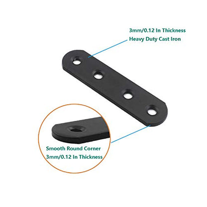 4 Pack Flat Mending Plate for Wood, ULIFESTAR Black Iron Flat Straight Brace Brackets Metal Repair Fixing Wood Brace Joining Plates Connector for Repairing Wooden Furniture with Mounting Screws - size: 3.15 x 0.79 x 0.12 inches