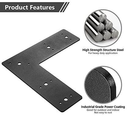Sihnman 10"x10" L Shape Steel Flat Bracket (2 pc) with Powder Coating as Mending Plate, Right Angle Brackets, Corner Bracket, L Strap. Corner Angles Plate with Holes, L Plate for Truss framing.
