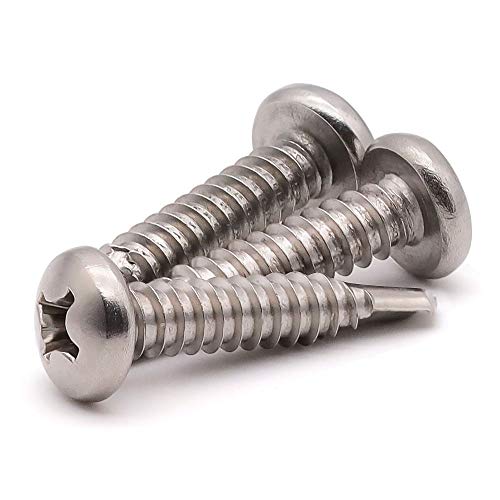 #8 x 3/4" (100 pcs) Pan Head Self Drilling Screws for Metal, Phillips Drive Self Tapping, Sheet Metal Tek Screws, 410 Stainless Steel, Full Thread, No Pre-drilled Needs - size: #8 x 3/4"