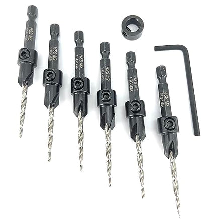 FTG USA 6 Pc #6 (9/64") Countersink Drill Bit Set with Tapered Drill Bits - size: #6, style: Same Sort 6 Pc