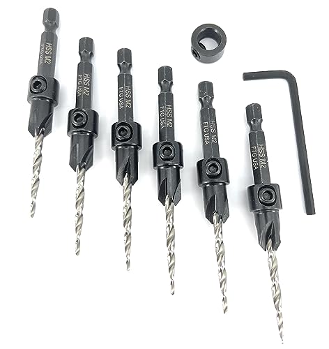 FTG USA 6 Pc #6 (9/64") Countersink Drill Bit Set with Tapered Drill Bits - size: #6, style: Same Sort 6 Pc