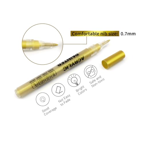 Gold Acrylic Paint Pens 6 Pcs Permanent Marker Pens Extra Fine - color: Gold