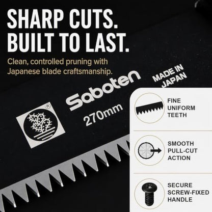 Saboten Japanese Pruning Saw with Wood Sheath, Fluorine-Coated High-Carbon Steel Blade, Precision Pull Cut Hand Saw for Tree Branches – forest Originals, Made in Japan (270mm (10.6 inch)) - size: 270mm (10.6 inch)