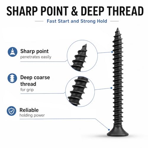 198PCS Black Phosphated Screws Kit,Multi-Size Assortment for DIY, Furniture, Cabinet, Shelf, Woodworking, Home Improvement, Repair Projects
