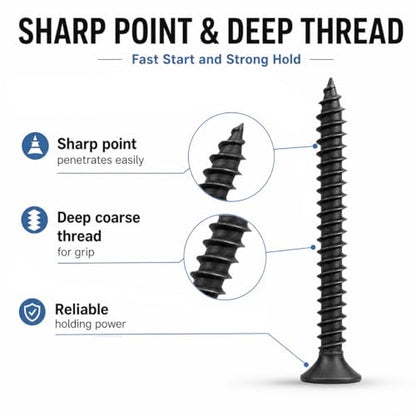 198PCS Black Phosphated Screws Kit,Multi-Size Assortment for DIY, Furniture, Cabinet, Shelf, Woodworking, Home Improvement, Repair Projects