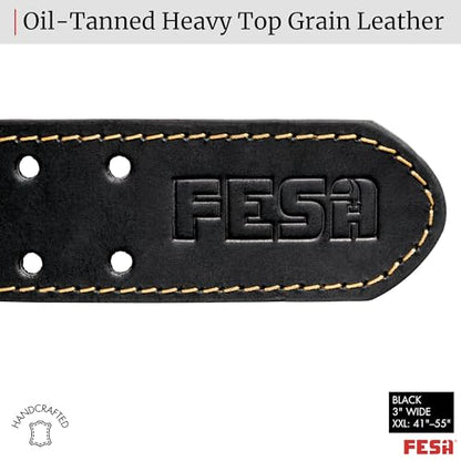 FESA Men's Leather Tool Belt - Handcrafted Top Grain Leather Tool Pouch Belt for Carpenters & Other Trade Professionals - color: Black - 3" Wide - Xxl