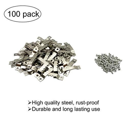 100 Pack Small Steel Sawtooth Picture Hangers with Screws (Silver) - color: Small Silver - 100 Pack
