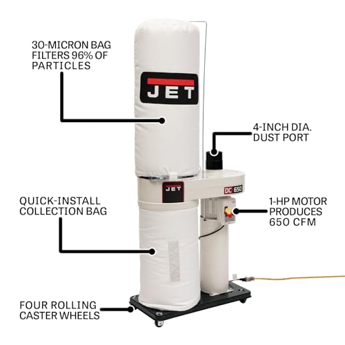 JET Dust Collector, 30-Micron Bag Filter, 1 HP, 115/230V 1Ph (DC-650BK)