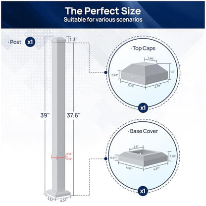 Egadis 1 Pack 2.56 in x 2.56 in x 39 in White Aluminum Railing Post - color: The 39in Post-1Pack