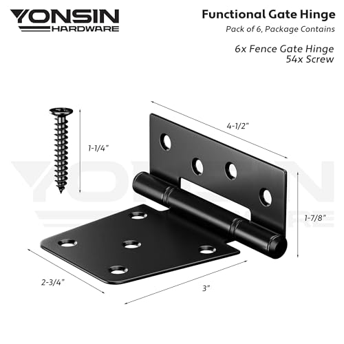 3.5inch Heavy Duty Strap Gate Hinges, Black Shed Door Hinges, Fence Gate Hinges Hardware Kit for Wooden Gates, Vinyl Fence, Barn Door, 6 Pcs