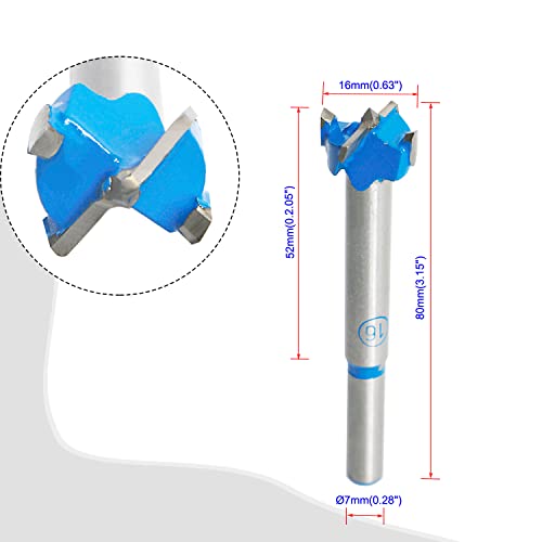 Forstner Drill Bits Professional Carbide Woodworking Hole Saw, Cutting Diameter 16mm, 2Pcs (Blue, Silver) - size: 16mm