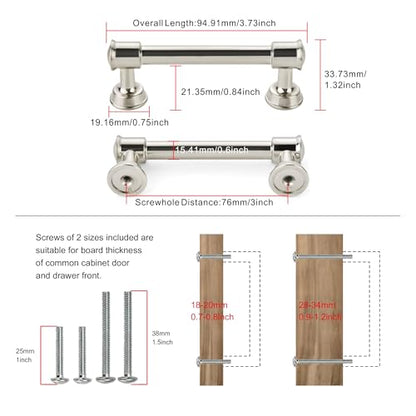 TUNNY 10 Pack Cabinet Handles-3"/76mm Screw Spacing Brushed Nickel Cabinet Pulls Drawer Pulls Cabinet Hardware Kitchen Cabinet Handles for Bathroom Dresser Pulls TU10187 - color: Brushed Nickel, size: 3"(76mm)Hole Center-10Pcs