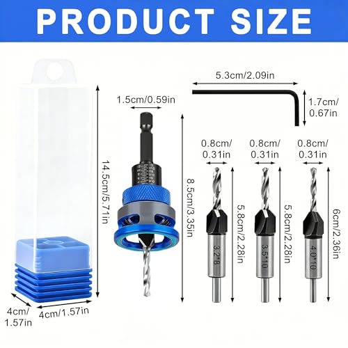 4PCS Countersink Drill Bit Set with Depth Stop - color: Blue