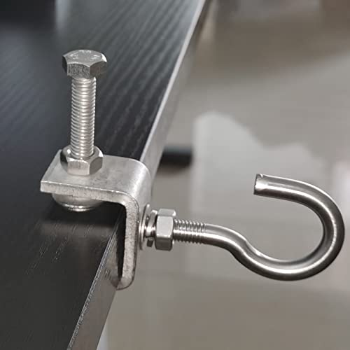 2 Set Metal Beam Hook 1 Inch Stainless Steel C Clamps and Heavy Duty Hanging J Hook/Threaded Screw Hook for Garage I Beam - color: 1.2 in