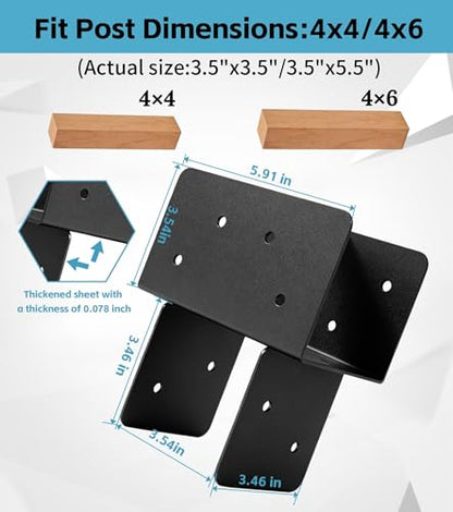 4 Pack 4x4/4x6 Heavy-Duty Post Bracket for Outdoor Pergolas Gazebos Decks - size: 4 Pack Large Brackets 4"x4"