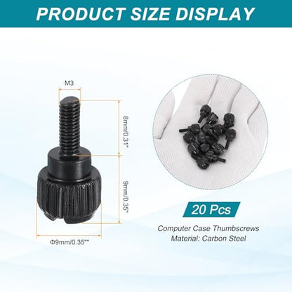 MECCANIXITY 20 Pcs M3x8mm PC Computer Case Thumbscrews, Carbon Steel Nickel Plated Knurled Thumb Screws Bolts Fasteners for Computer Cover, Motherboard, Fan, Power Supply, Black - color: Black, size: M3x8mm