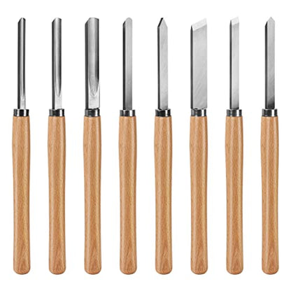 HAUTMEC Professional Wood Turning Chisel 8 pcs Set, Lathe Chisel Set with 2 Skew 1 Spear Point 1 Parting 1 Round Nose & 3 Gouge Tools for Beginners, Hobbyists and Professionals HT0237-WW - style: Crv Blade | Beech Handle