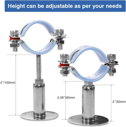 AKIHISA 2 Pcs 304 Stainless Steel Pipe Supports, Wall Mount Ceiling Mount Pipe Hanger, Pipe Holder for OD Pipe 38-40MM Adjustable Height Range 50-100mm - size: 38-40mm, style: Adjustable Height 50-100mm