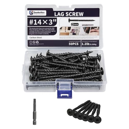 50PCS #10 x 3 Deck Screws, Exterior Wood Screws, Lag Screws, T25 Star Bit - color: Black, size: #14 x 3"