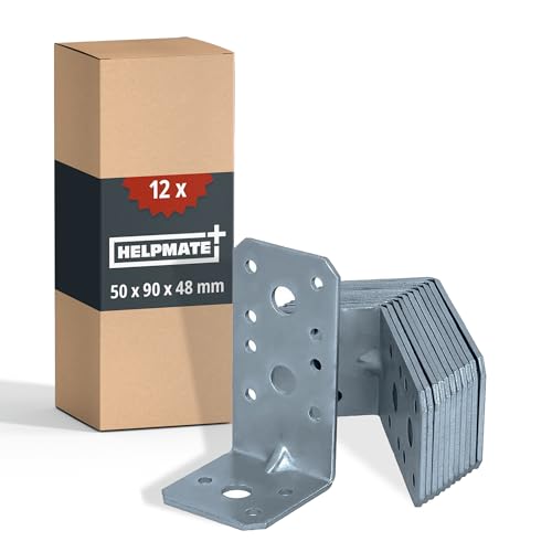HELPMATE – 12 Pieces of Heavy Duty Angle Brackets with Bead 50x90x48 mm – Perforated Wood connectors Electro-galvanised & Blue passivated – Corner Braces Brackets with Excellent Corrosion Protection - size: 50x90x48mm