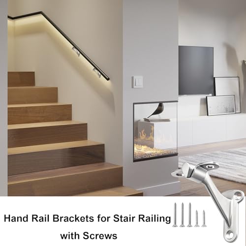 YOUEON 6 Pack 3 Inch Handrail Stair Bracket Brushed Nickel, Rust-Proof & Heavy Duty Hand Rail Brackets with Mounting Screws for Home Office Stail Support, Stairway Railing Brackets