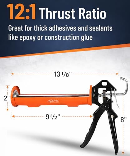 ADAK - Professional Caulking Gun, 12:1 Thrust Ratio, Caulking Gun No Drip, Hand Tool for Silicone & Sealant Application, Smooth Pressure Caulk Gun, Caulking Gun Tool