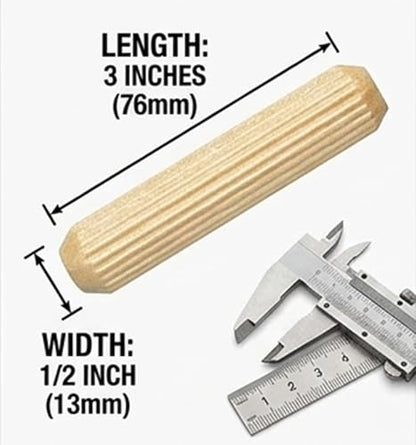 Pinehurst Crafts 1/2 Inch x 3 Inch Fluted Wood Dowel Pins, Great for Furniture, Cabinetry and Crafts Projects, Pack of 20 (Pin_.5x3_20pk)