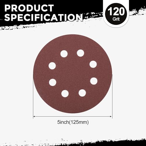 5Pcs Sanding Disc 5Inch 120Grit 8 Hole Sandpapers Red - color: Red, size: 5 Inch(120 Grit)