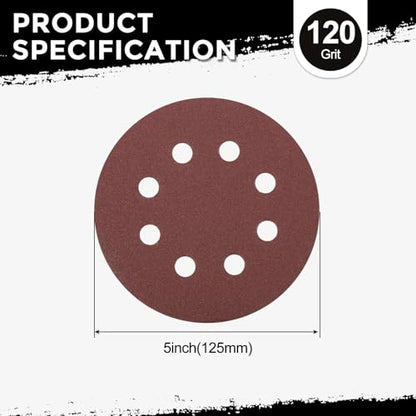 5Pcs Sanding Disc 5Inch 120Grit 8 Hole Sandpapers Red - color: Red, size: 5 Inch(120 Grit)