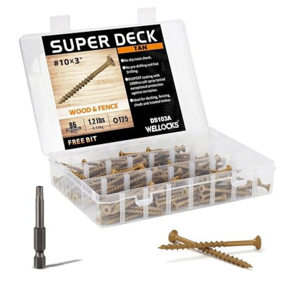 WELLOCKS #10 x 3 in Tan Deck Screws, 1.2 lbs with T25 Bit - size: #10×3", style: 1.2LBS Tan