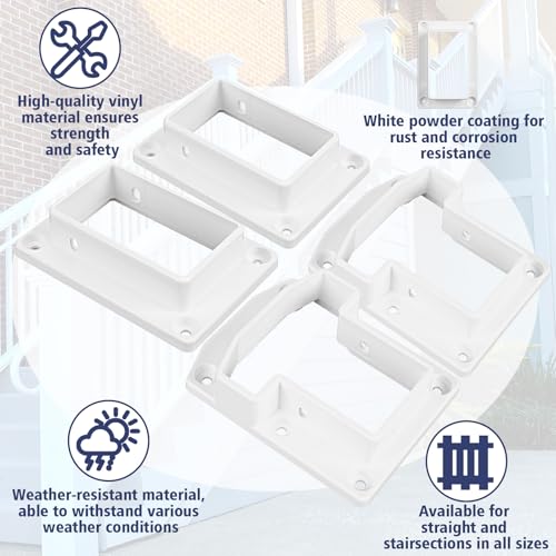 Beeveer 8 Sets Vinyl Fence Railing Bracket Kit with Screws Straight Porch and Deck Railing Bracket Fits for 2″ x 3.5″ White Top and Bottom for Yorkshire and Bolton