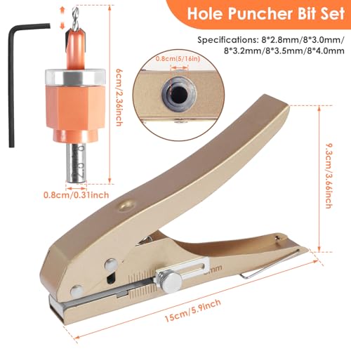 5Pcs Limit Countersink Drill Bit Set with Hole Punch, Deep Adjustable Countersunk Drill Bit Kit, Round Shank Wood Countersink Drill Bit, Edge Banding Punching Tool for Wood PVC (Drill Bit+Plier)