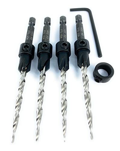 FTG USA 4 Pc #8 (11/64") Tapered Countersink Drill Bit Set with 1 Stop - size: #8, style: Same Sort 4 Pc