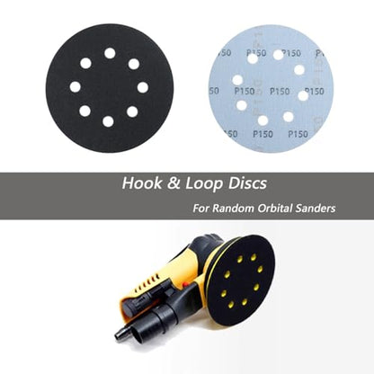 50 Pcs 5 Inch 8 Hole 150 Grit Wet and Dry Sanding Discs, Round Hook and Loop Disc Sandpaper for Random Orbital Sanders - style: 150 Grit