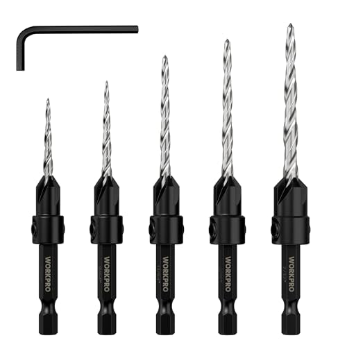 WORKPRO 5PCS Countersink Drill Bit Set, Adjustable 4-Flute Bits