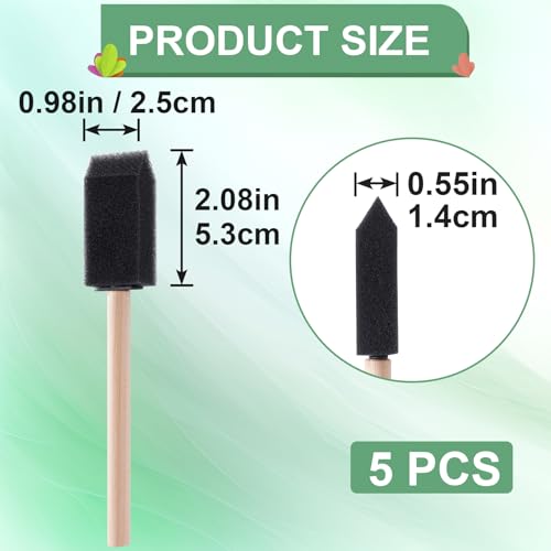 HINZIC 5Pcs Foam Paint Brushes, 1" Sponge Paint Brushes with Wood Handle