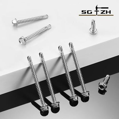 #8 x 3/4" Self Drilling Screws (218Pcs) Hex Washer Head 410 Stainless Steel Self Tapping Screws for Metal Sheet Metal Screws with Hex Socket Included - color: Silver, size: #8 x 3/4"