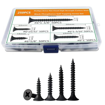 250PCS #6 Wood Screws Assortment Kit, 5 Sizes