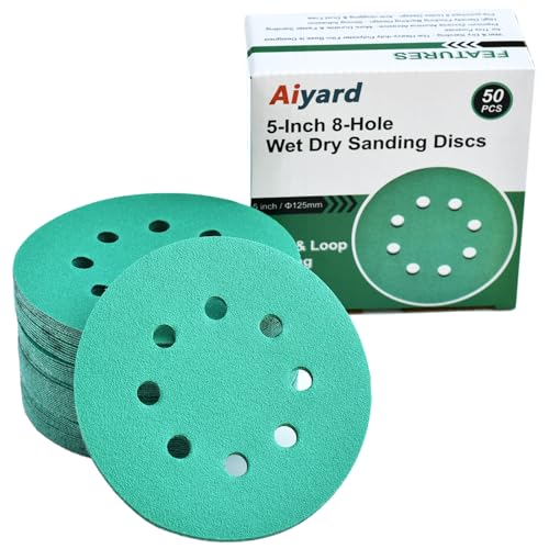 5-Inch 8-Hole Wet Dry Sanding Discs 100 Grit Sandpaper, 50-Pack - style: 100 Grit, 50 Pack