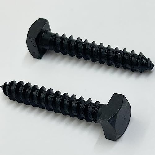 ¼” x 1.5” - Rustic Square Head Lag Wood Screws – Decorative Antique Black Square Drive Lag Bolts – Black Oxide Coating - ¼ in x 1 ½ in - for Hinges, Cabinets & Doors (10, Screws)