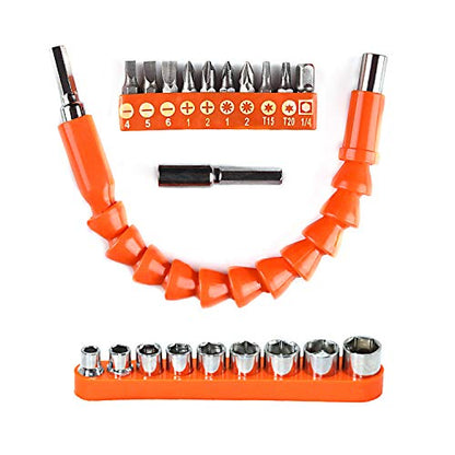 Flexible Drill Bit Extension, 1/4 Hex Shank Drill Extension 21 PCS - color: Orange