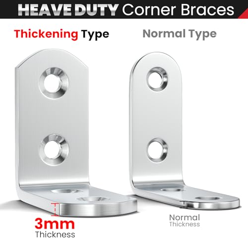 FANDAMEI 8 PCS Heavy Duty Corner Brace, 40x40mm Stainless Steel Joint Right Angle Brackets with Screws, 90 Degree Wall Brackets Hanger for Shelves, Tables, Dressers, Chairs, Silver