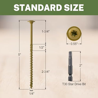LIONMAX Lag Screws 5 Inch, Timber Screws #14 x 5, 50-PCS, Bronze - color: Bronze, size: #14 x 5"