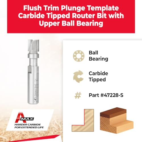 Amana Tool 47228-S Carbide Tipped Flush Trim Plunge Template 1/2 D x 1/2 Inch CH x 1/2 SHK w/Upper Ball Bearing Router Bit - size: 1/2 D x 1/2 Inch CH x 1/2 SHK