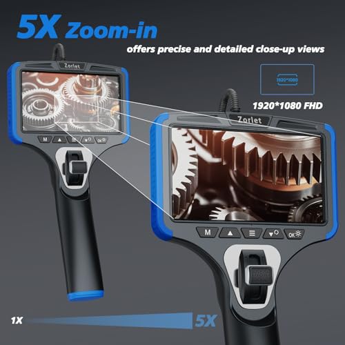Two-Way Articulating Borescope Camera with Light, Industrial Endoscope Inspection Camera with 0.25 in Slim Articulated Probe, Waterproof Snake Scope for Mechanics & Engine Inspection - 5FT - color: blue