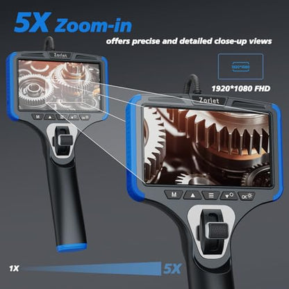 Two-Way Articulating Borescope Camera with Light, Industrial Endoscope Inspection Camera with 0.25 in Slim Articulated Probe, Waterproof Snake Scope for Mechanics & Engine Inspection - 5FT - color: blue
