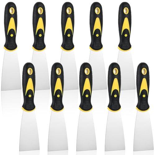 10 PCS 2 Inch Putty Knife Stainless Steel Spackle Knives Paint Scraper No Rusting Flexible Metal Scraper Tools for Repairing Drywall Applying Putty Removing Wallpaper Mud Plaster Scraping - color: 10pcs 2" Yellow