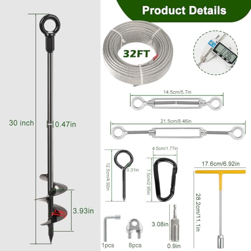4 Pcs 30" Ground Anchors Heavy Duty Shed Anchor Kit with 3/16 Galvanized Cable & Turnbuckles, Triple-Turn Helix Earth Anchors for Carport Canopy Gazebo Trampoline Swingset Mobile Home - size: 4 PCS
