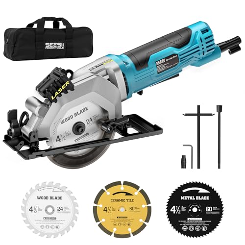 SEESII Mini Circular Saw, 4.8A 4000RPM Corded Compact 4-1/2" Saw with Laser